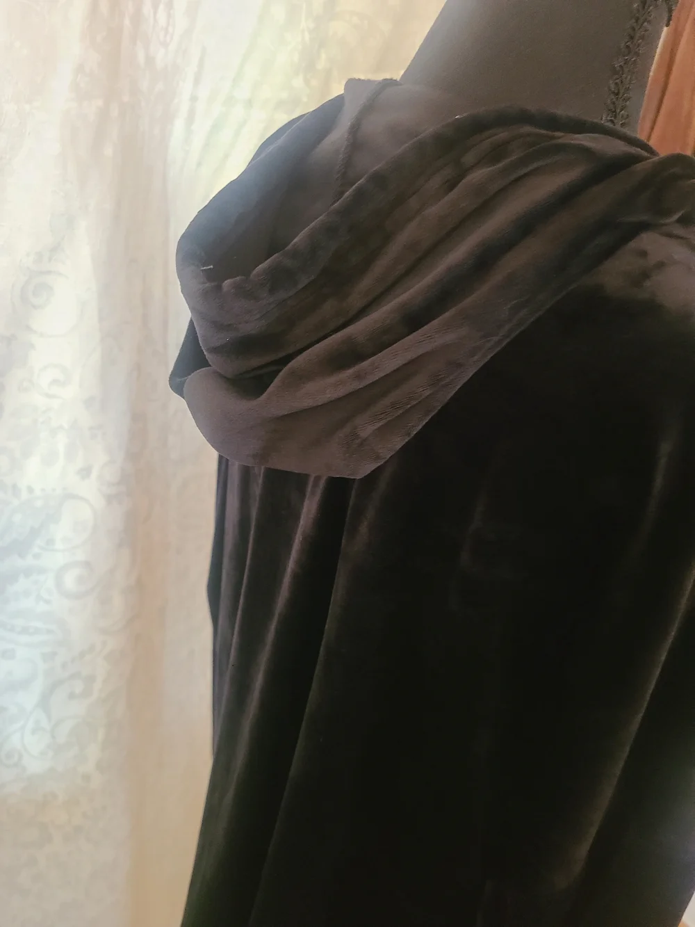 GreenTea Black Velvet Drawstring Cowl Sweater